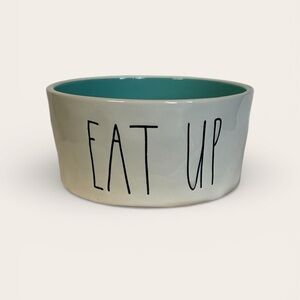 Rae Dunn White and Teal Pet Bowl